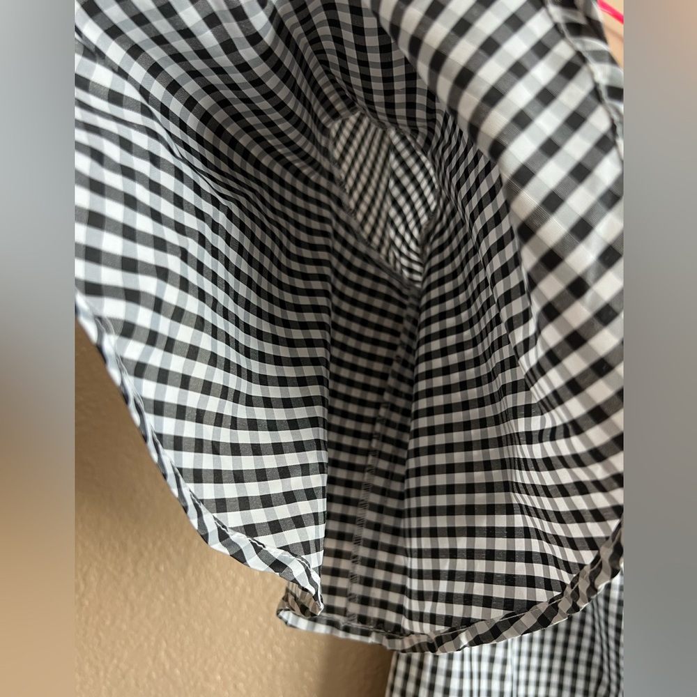 StyleHouse Gingham Off-the-Shoulder Flare Tier Bell Sleeves Short Dress - Picture 4 of 12